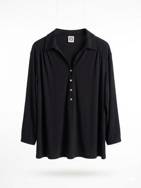 Anne Klein Black Henly Blouse - Gold Buttons - XXL (24.5" P2P)